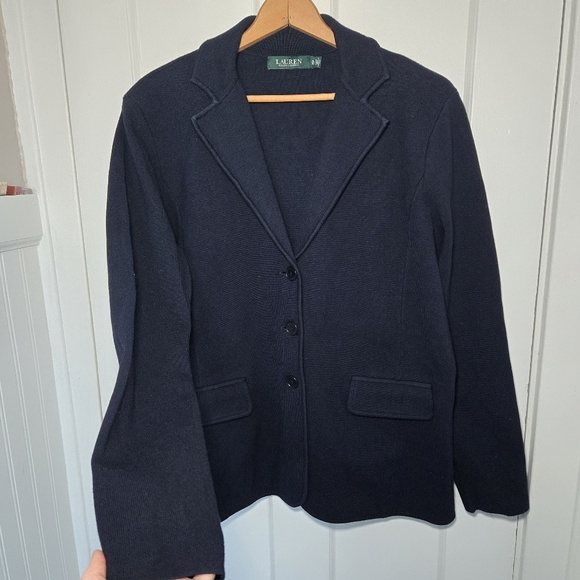 Lauren Ralph Lauren Sweater Knit Blazer Notch Collar 3 Button Old Money Size XL - Picture 2 of 11
